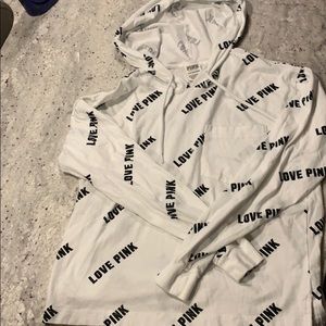 Pink Victoria’s Secret white pocket hoodie - xs